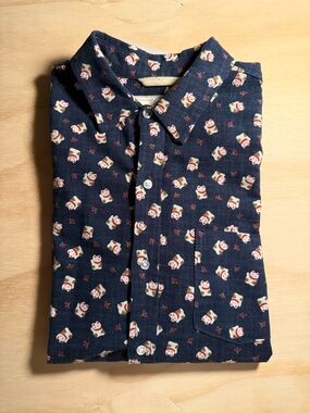 Rogue Territory Navy Button-Down with Lucky Cat Print